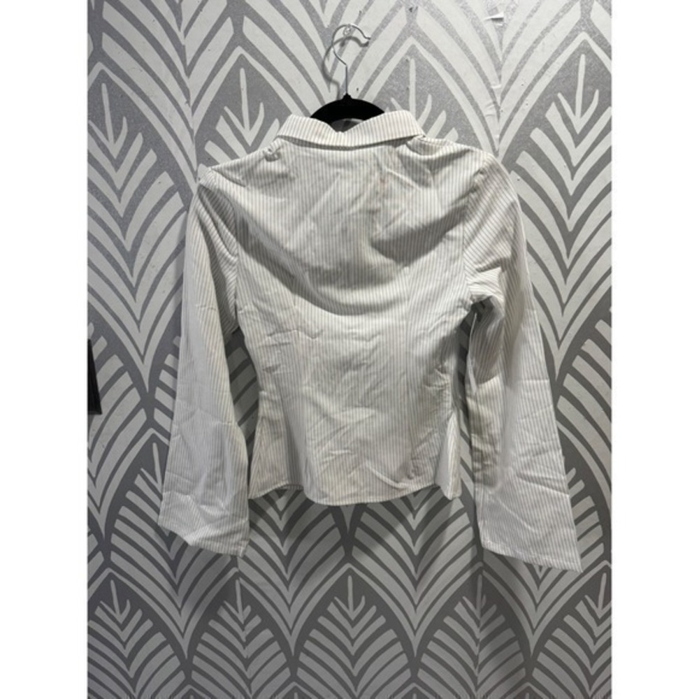 Princess Polly Anni white Pinstripe Button Up Shirt Fitted Long Sleeve Women 4 - Picture 4 of 6